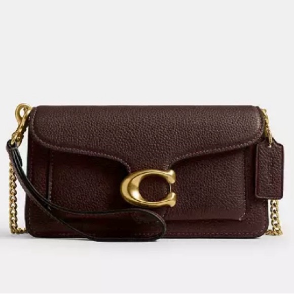 Coach Tabby Chain Crossbody Bag 19 Pebbled Leather Brown Gold Hardware